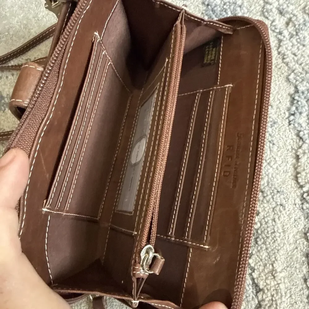 OVERLAND Odessa Cowhide Crossbody Wristlet Wallet Brown